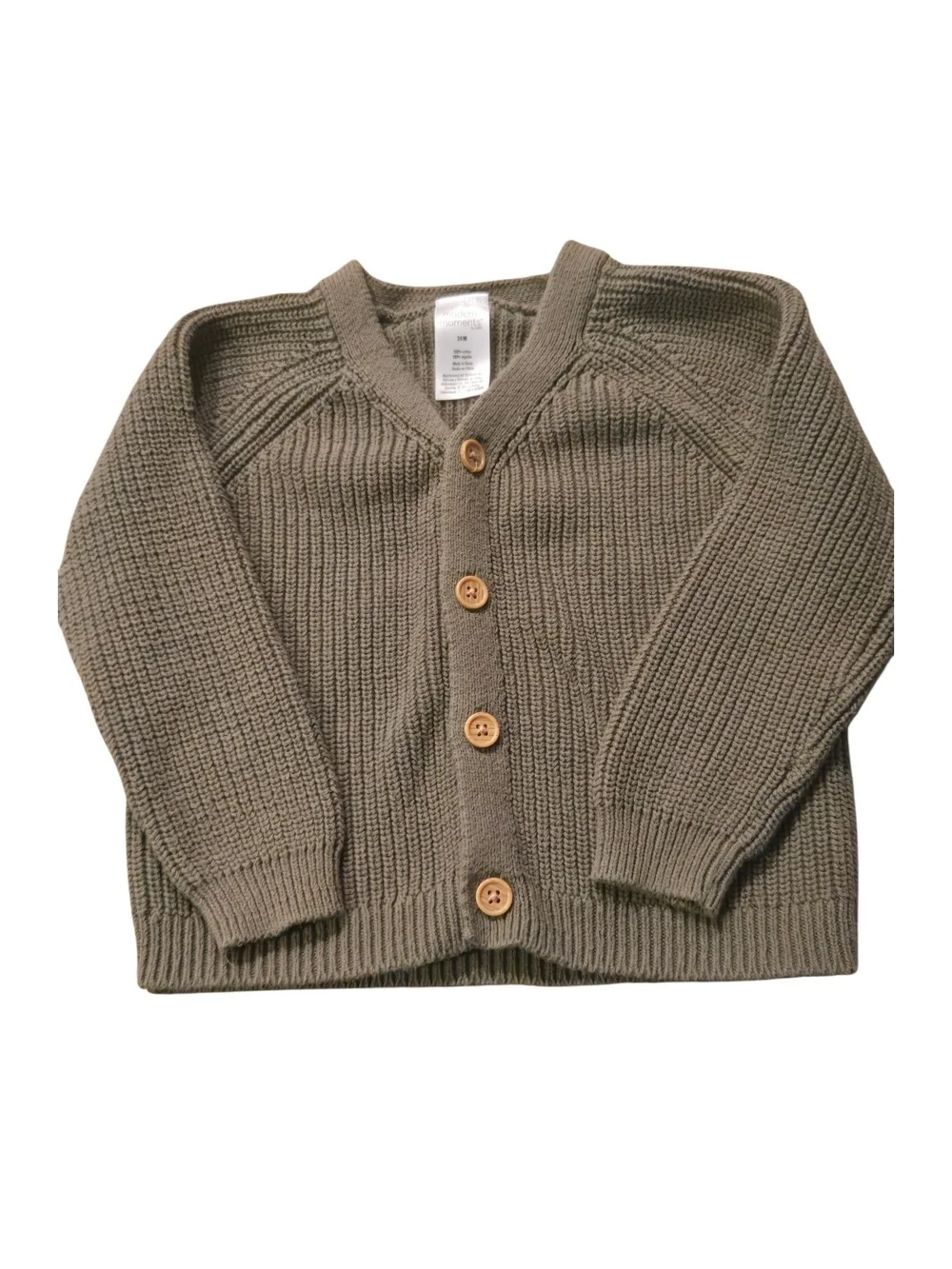 Kids Knit Button Cardigan - Olive Green 24M